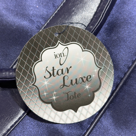 Star Luxe Women's Blue Gold Leather Strap Bling Sequins Shopping Tote Bag - OS - Picture 5 of 8